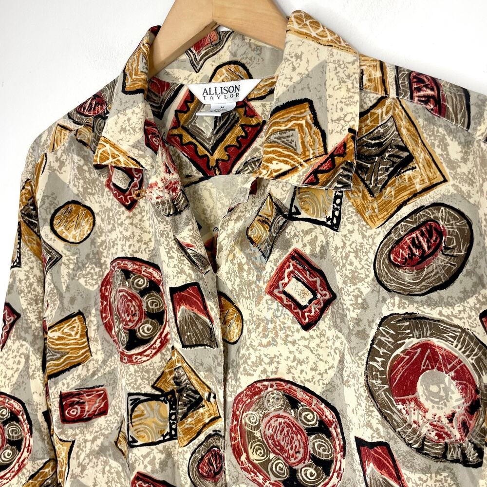 VIntage 90s Silk Shirt Sz Medium‎ Abstract Maximalist Avant Garde Funky Eclectic - Picture 2 of 7